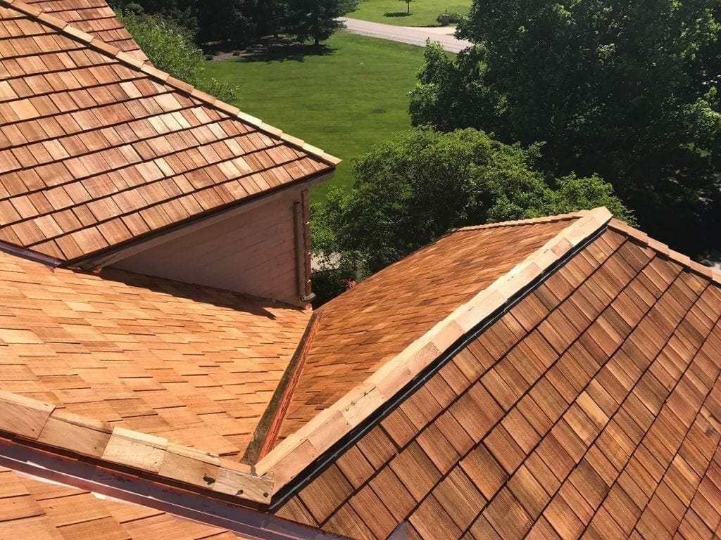newly installed cedar roofing system